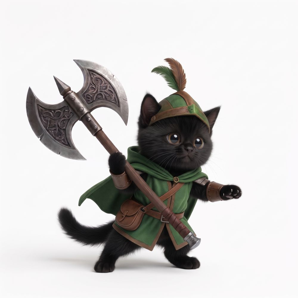 MEOWLEAXE coin showing the black kitten in his feathered cap.